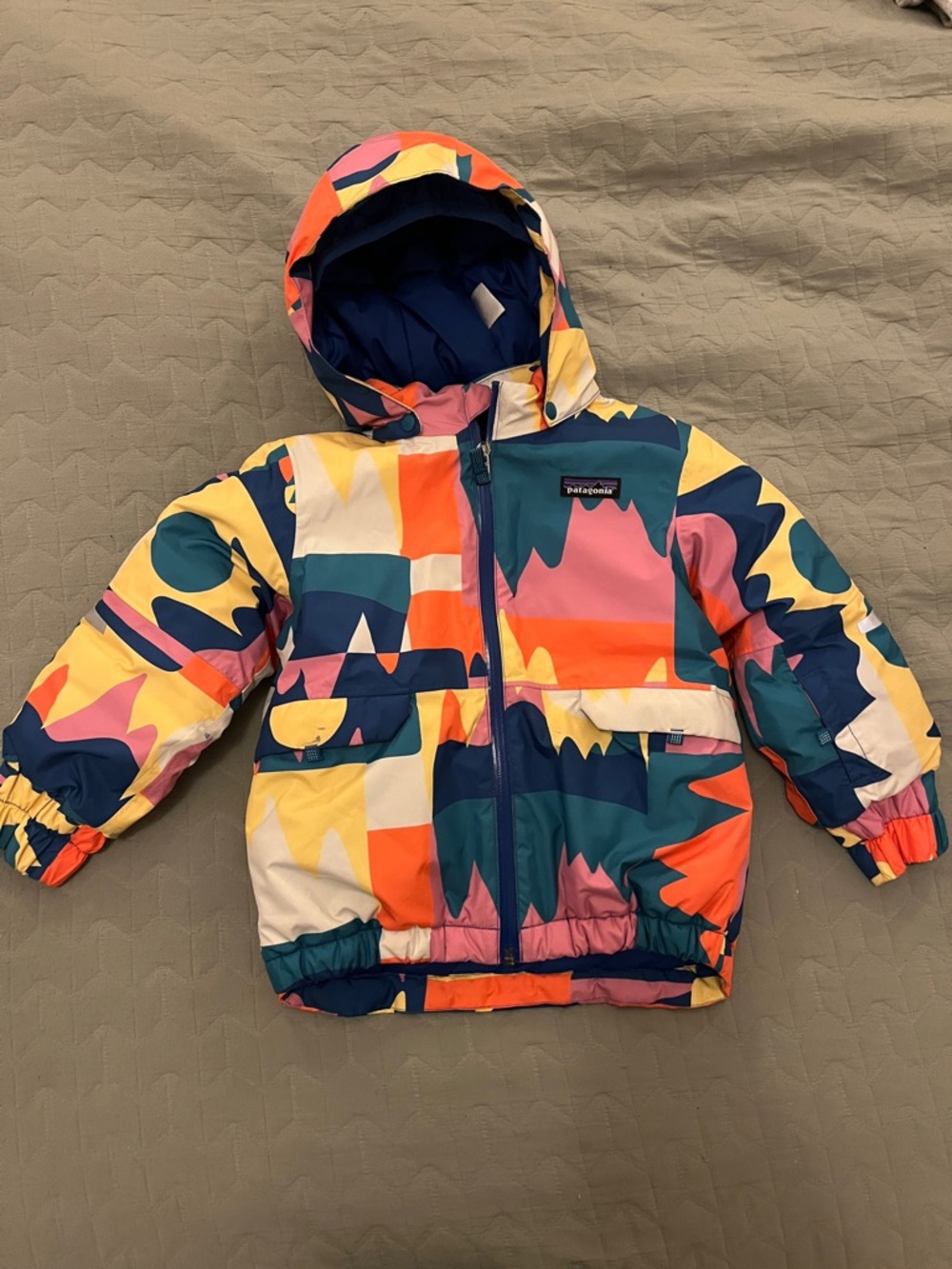 Patagonia Kids Blue Hooded Jacket with Multi-Color Label